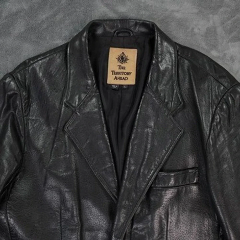 VTG The Territory Ahead Leather‎ Blazer Mens Large Black Jacket Classic READ MOB